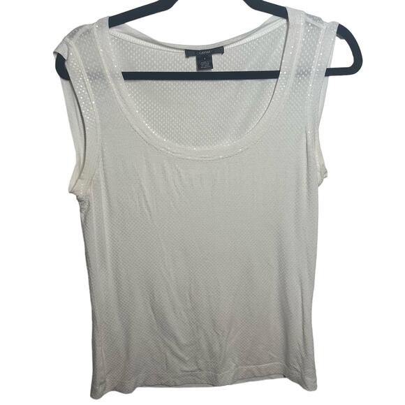 St. John Caviar White Sequin Sparkle Tank Top Size Small - Picture 1 of 10